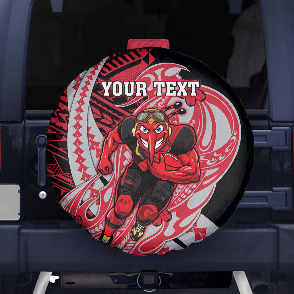 Personalized Essendon Bombers Spare Tire Cover Polynesian Tribal Bomber Pilot Mascot With Hibiscus Floral Art