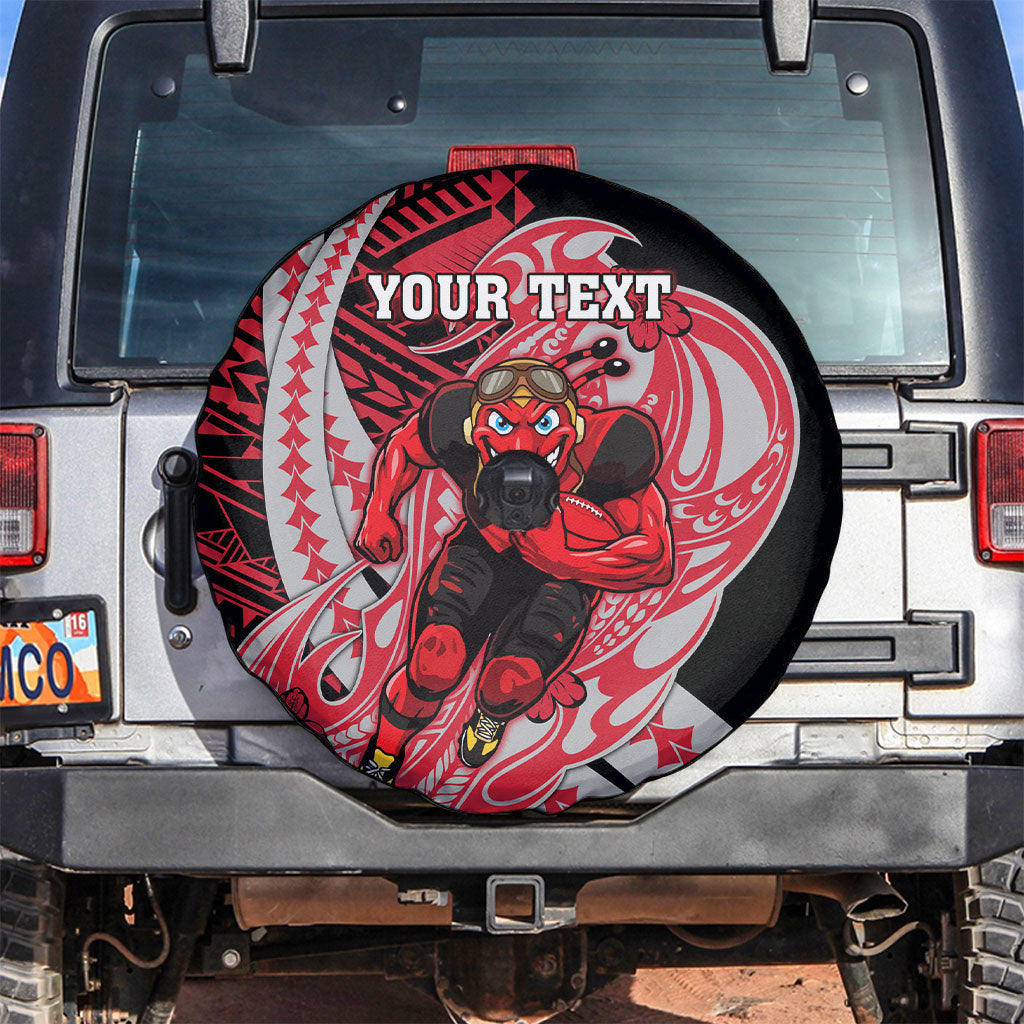 Personalized Essendon Bombers Spare Tire Cover Polynesian Tribal Bomber Pilot Mascot With Hibiscus Floral Art