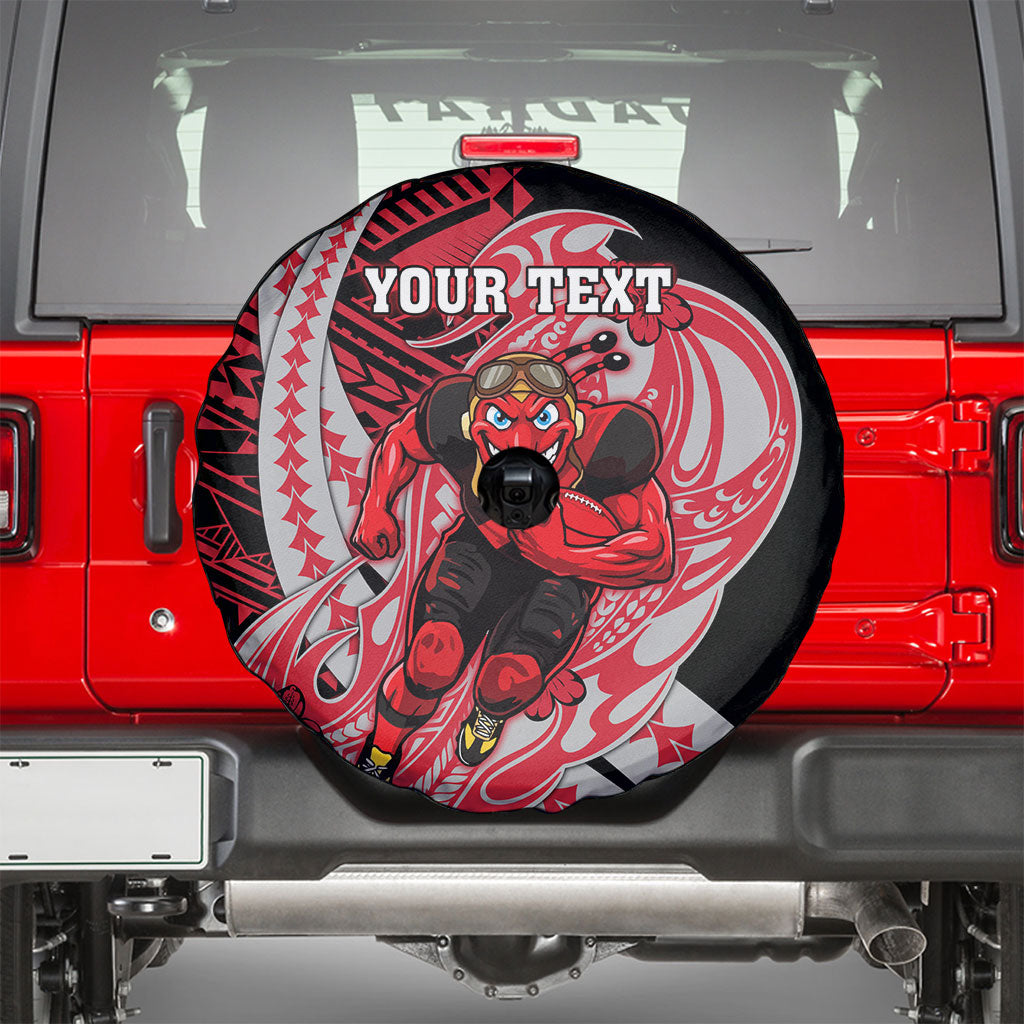 Personalized Essendon Bombers Spare Tire Cover Polynesian Tribal Bomber Pilot Mascot With Hibiscus Floral Art