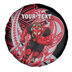 Personalized Essendon Bombers Spare Tire Cover Polynesian Tribal Bomber Pilot Mascot With Hibiscus Floral Art