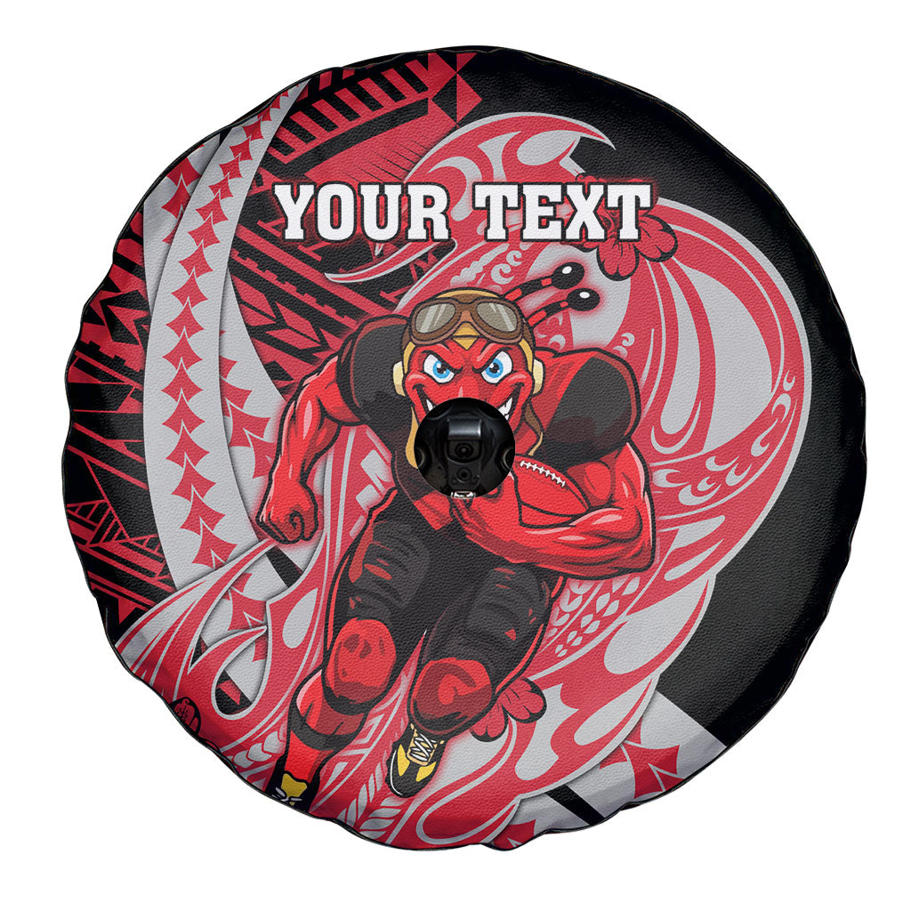 Personalized Essendon Bombers Spare Tire Cover Polynesian Tribal Bomber Pilot Mascot With Hibiscus Floral Art