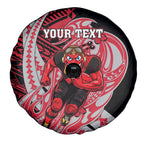 Personalized Essendon Bombers Spare Tire Cover Polynesian Tribal Bomber Pilot Mascot With Hibiscus Floral Art