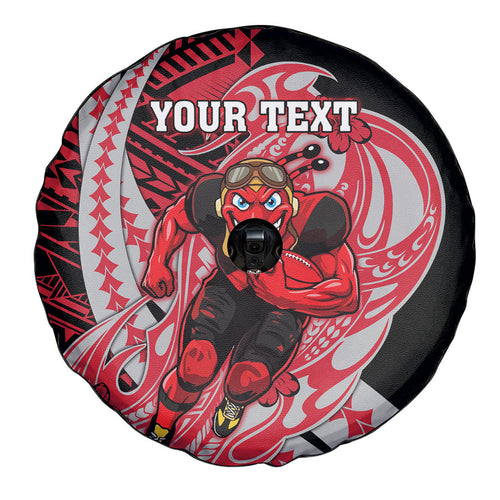 Personalized Essendon Bombers Spare Tire Cover Polynesian Tribal Bomber Pilot Mascot With Hibiscus Floral Art