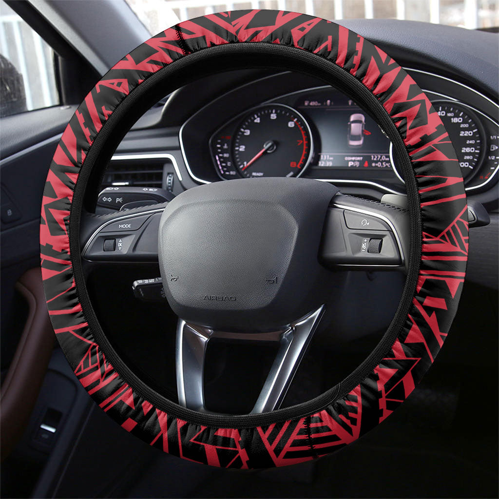 Essendon Bombers Steering Wheel Cover Polynesian Tribal Bomber Pilot Mascot With Hibiscus Floral Art