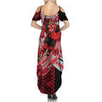 Personalized Essendon Bombers Summer Maxi Dress Polynesian Tribal Bomber Pilot Mascot With Hibiscus Floral Art