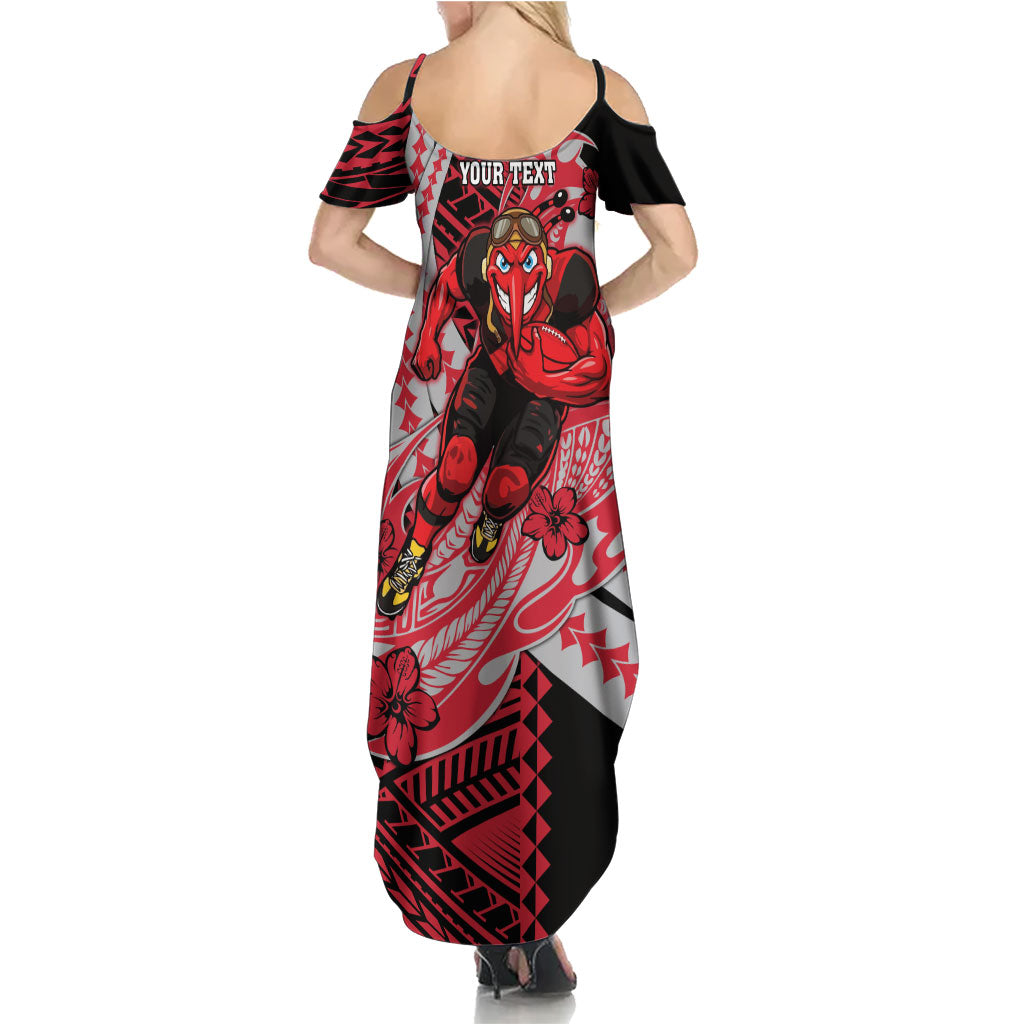 Personalized Essendon Bombers Summer Maxi Dress Polynesian Tribal Bomber Pilot Mascot With Hibiscus Floral Art
