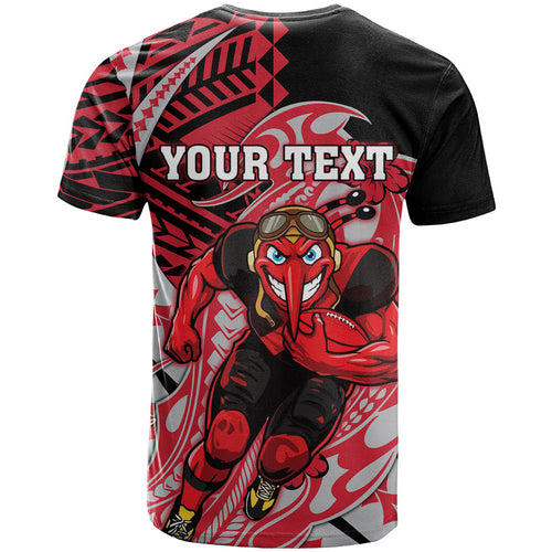 Personalized Essendon Bombers T Shirt Polynesian Tribal Bomber Pilot Mascot With Hibiscus Floral Art