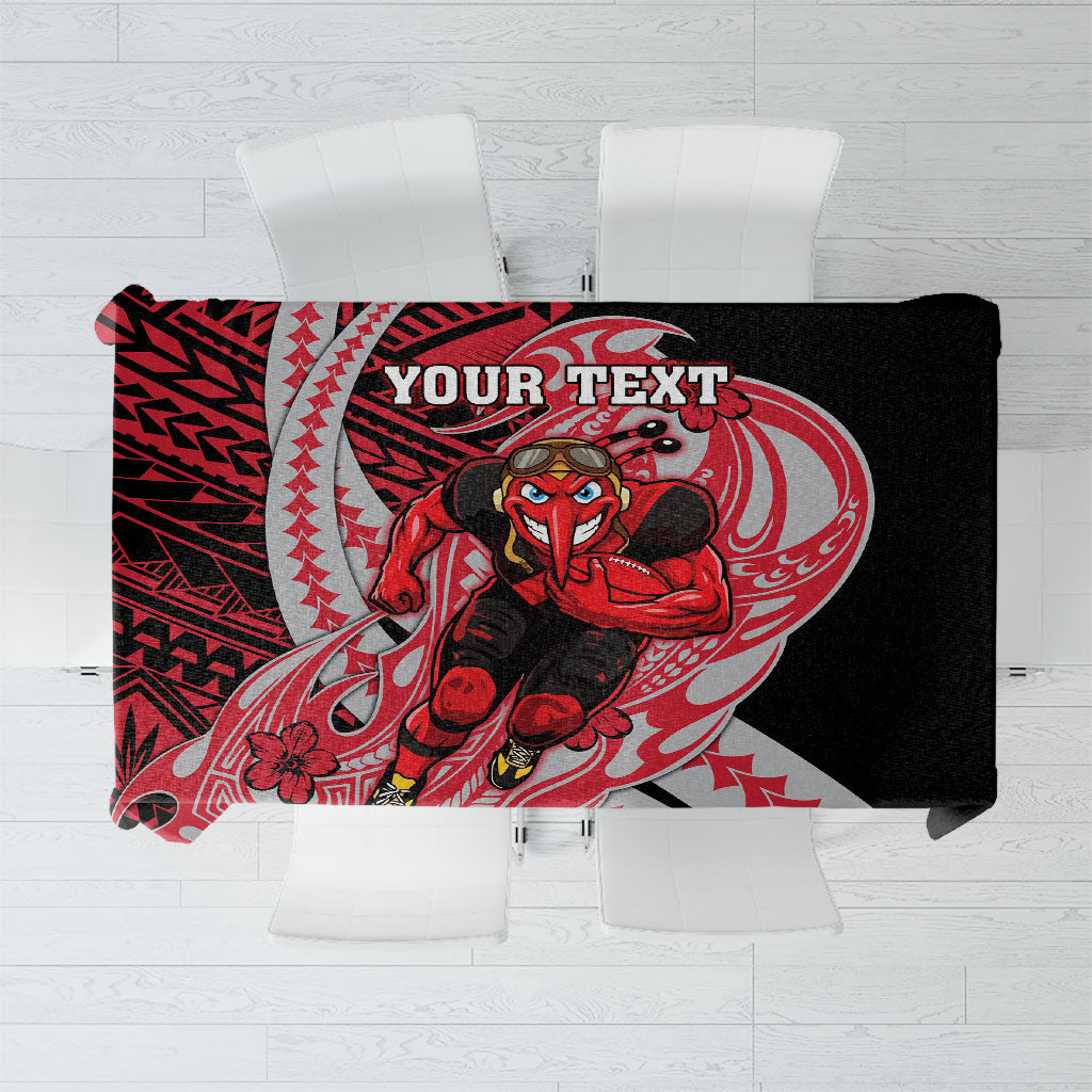 Personalized Essendon Bombers Tablecloth Polynesian Tribal Bomber Pilot Mascot With Hibiscus Floral Art