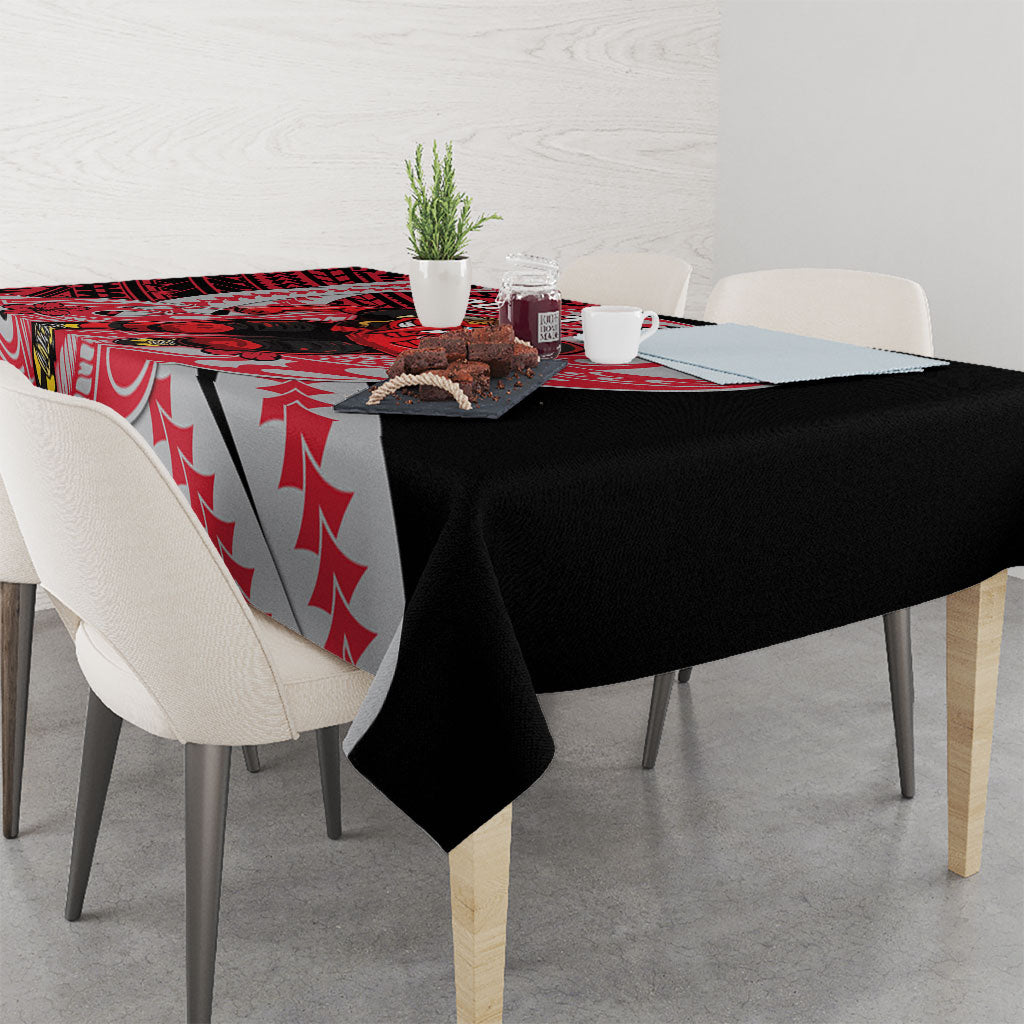 Personalized Essendon Bombers Tablecloth Polynesian Tribal Bomber Pilot Mascot With Hibiscus Floral Art