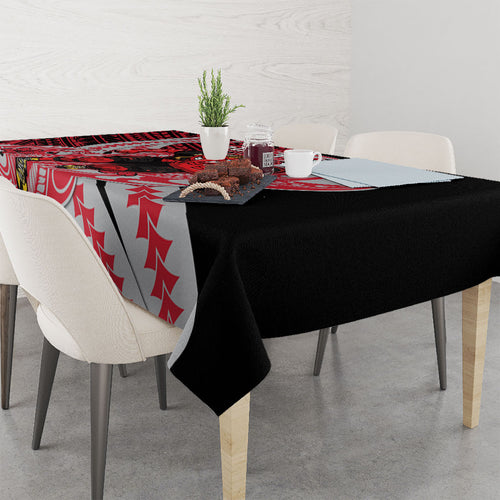 Personalized Essendon Bombers Tablecloth Polynesian Tribal Bomber Pilot Mascot With Hibiscus Floral Art