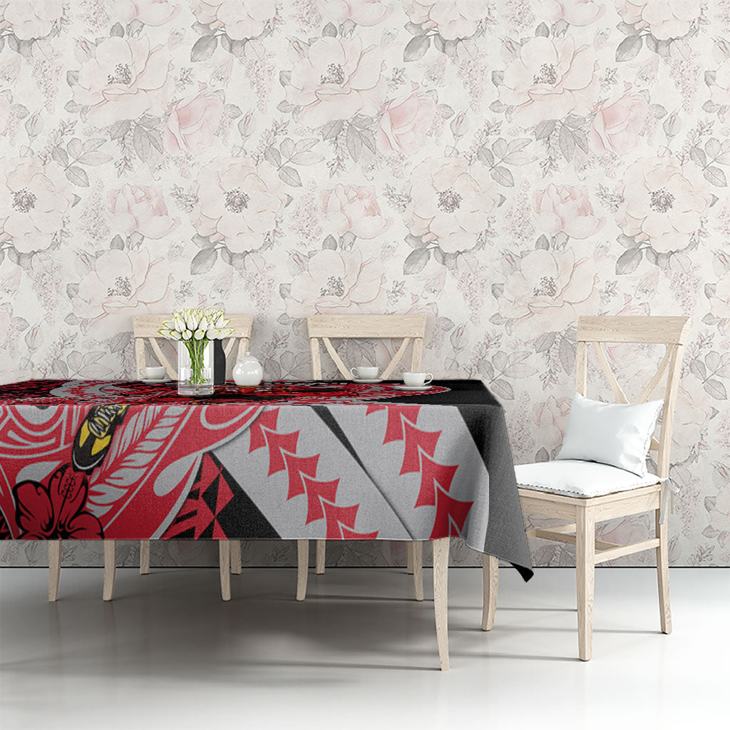 Personalized Essendon Bombers Tablecloth Polynesian Tribal Bomber Pilot Mascot With Hibiscus Floral Art