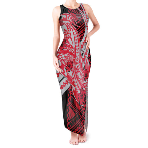 Personalized Essendon Bombers Tank Maxi Dress Polynesian Tribal Bomber Pilot Mascot With Hibiscus Floral Art