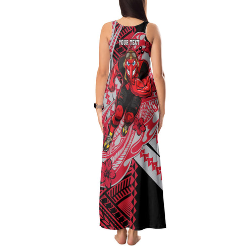 Personalized Essendon Bombers Tank Maxi Dress Polynesian Tribal Bomber Pilot Mascot With Hibiscus Floral Art
