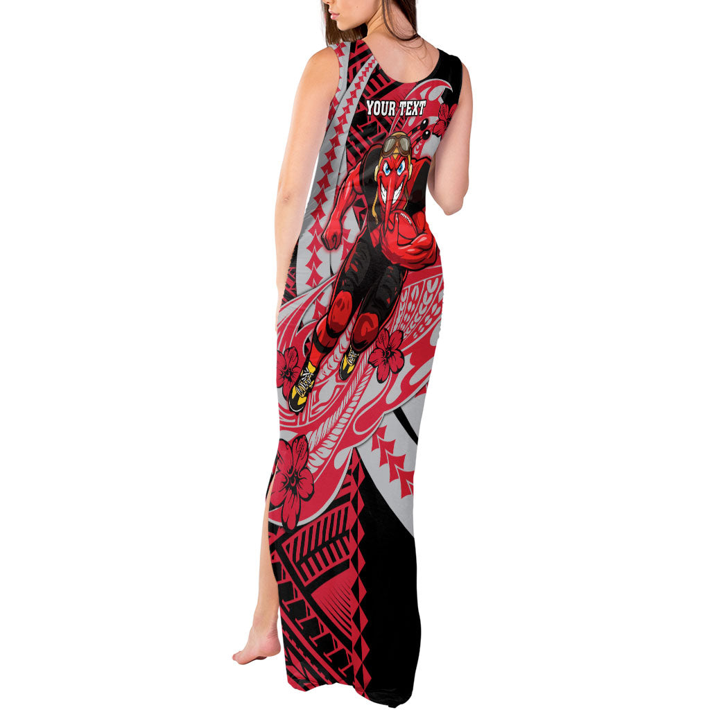 Personalized Essendon Bombers Tank Maxi Dress Polynesian Tribal Bomber Pilot Mascot With Hibiscus Floral Art