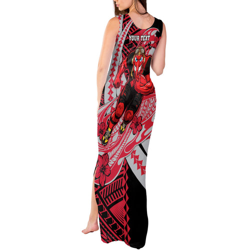 Personalized Essendon Bombers Tank Maxi Dress Polynesian Tribal Bomber Pilot Mascot With Hibiscus Floral Art