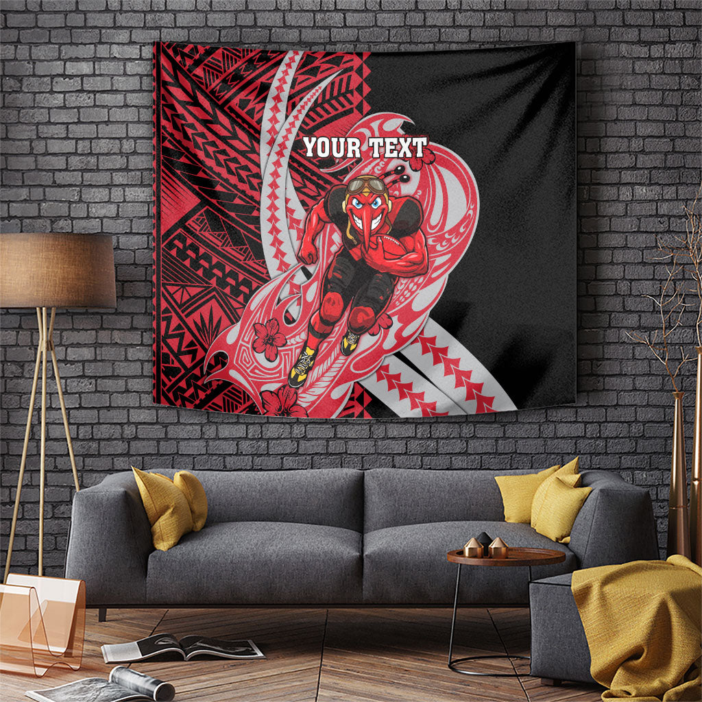 Personalized Essendon Bombers Tapestry Polynesian Tribal Bomber Pilot Mascot With Hibiscus Floral Art