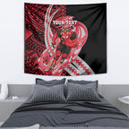 Personalized Essendon Bombers Tapestry Polynesian Tribal Bomber Pilot Mascot With Hibiscus Floral Art