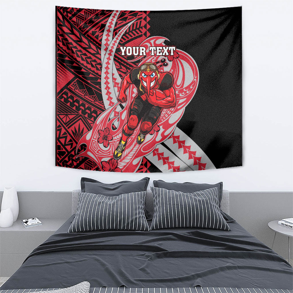 Personalized Essendon Bombers Tapestry Polynesian Tribal Bomber Pilot Mascot With Hibiscus Floral Art