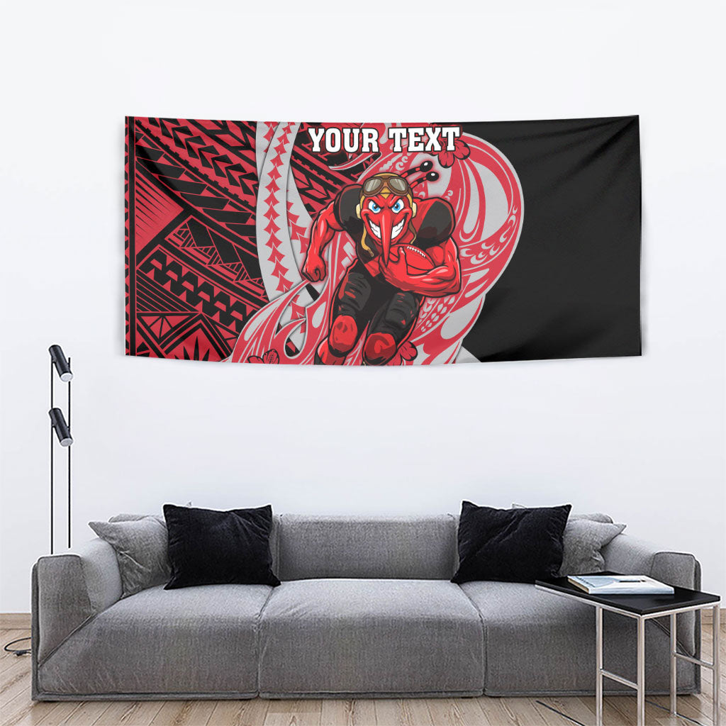 Personalized Essendon Bombers Tapestry Polynesian Tribal Bomber Pilot Mascot With Hibiscus Floral Art