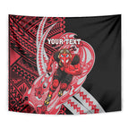 Personalized Essendon Bombers Tapestry Polynesian Tribal Bomber Pilot Mascot With Hibiscus Floral Art