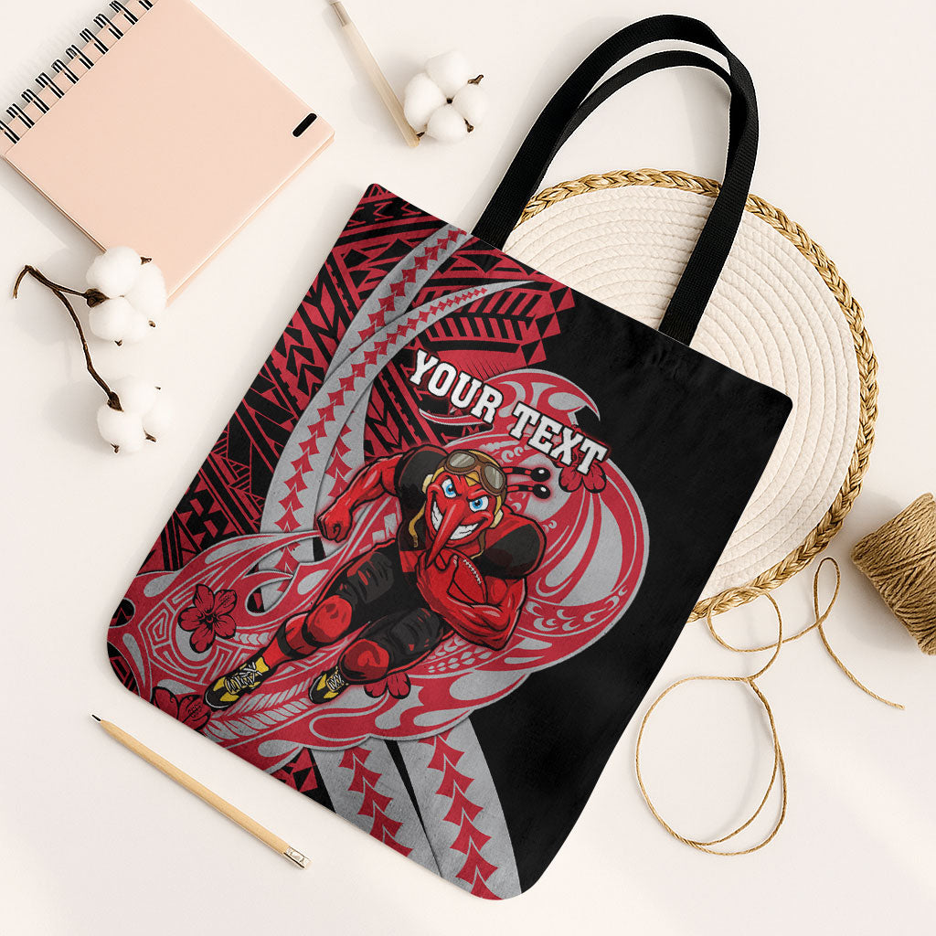 Personalized Essendon Bombers Tote Bag Polynesian Tribal Bomber Pilot Mascot With Hibiscus Floral Art