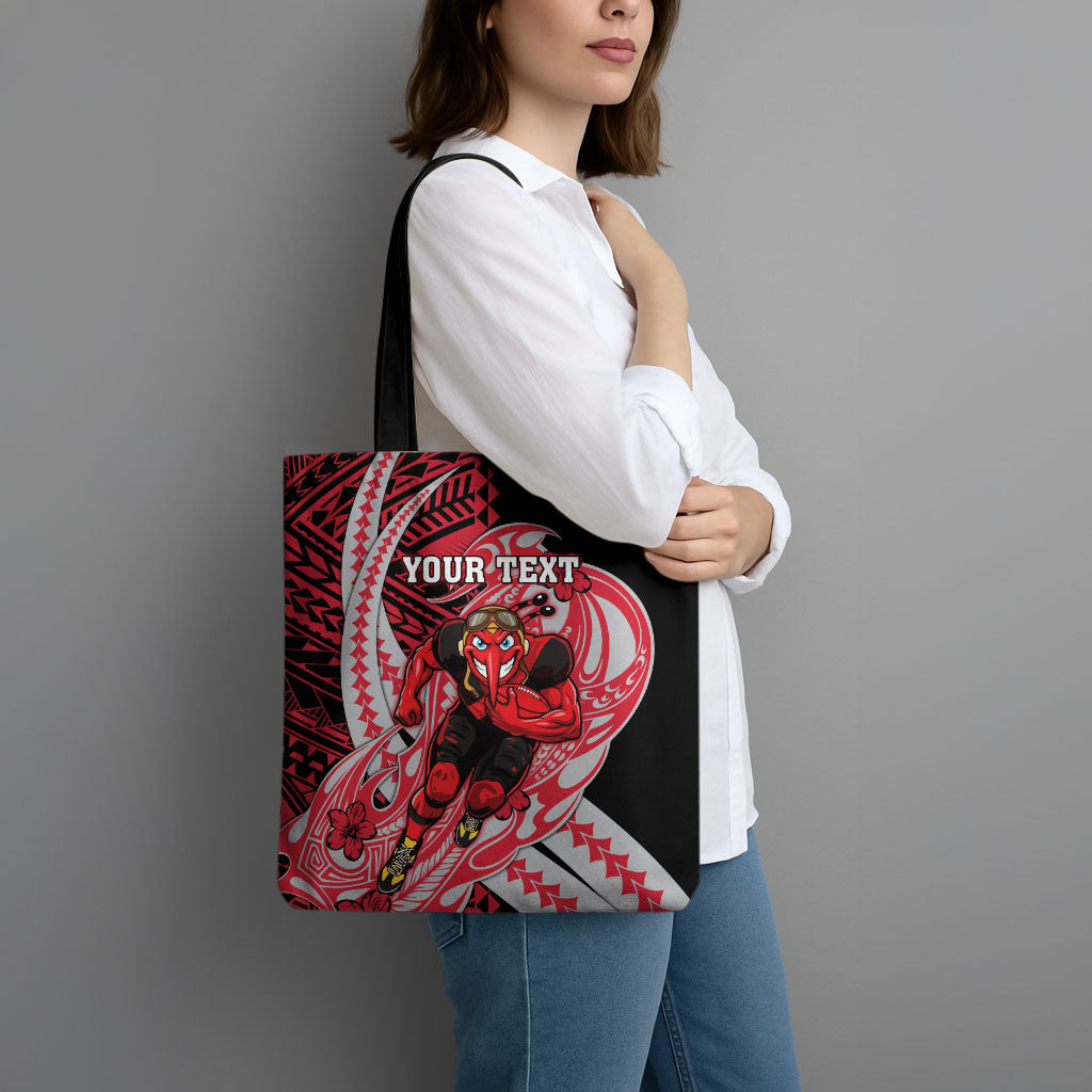Personalized Essendon Bombers Tote Bag Polynesian Tribal Bomber Pilot Mascot With Hibiscus Floral Art