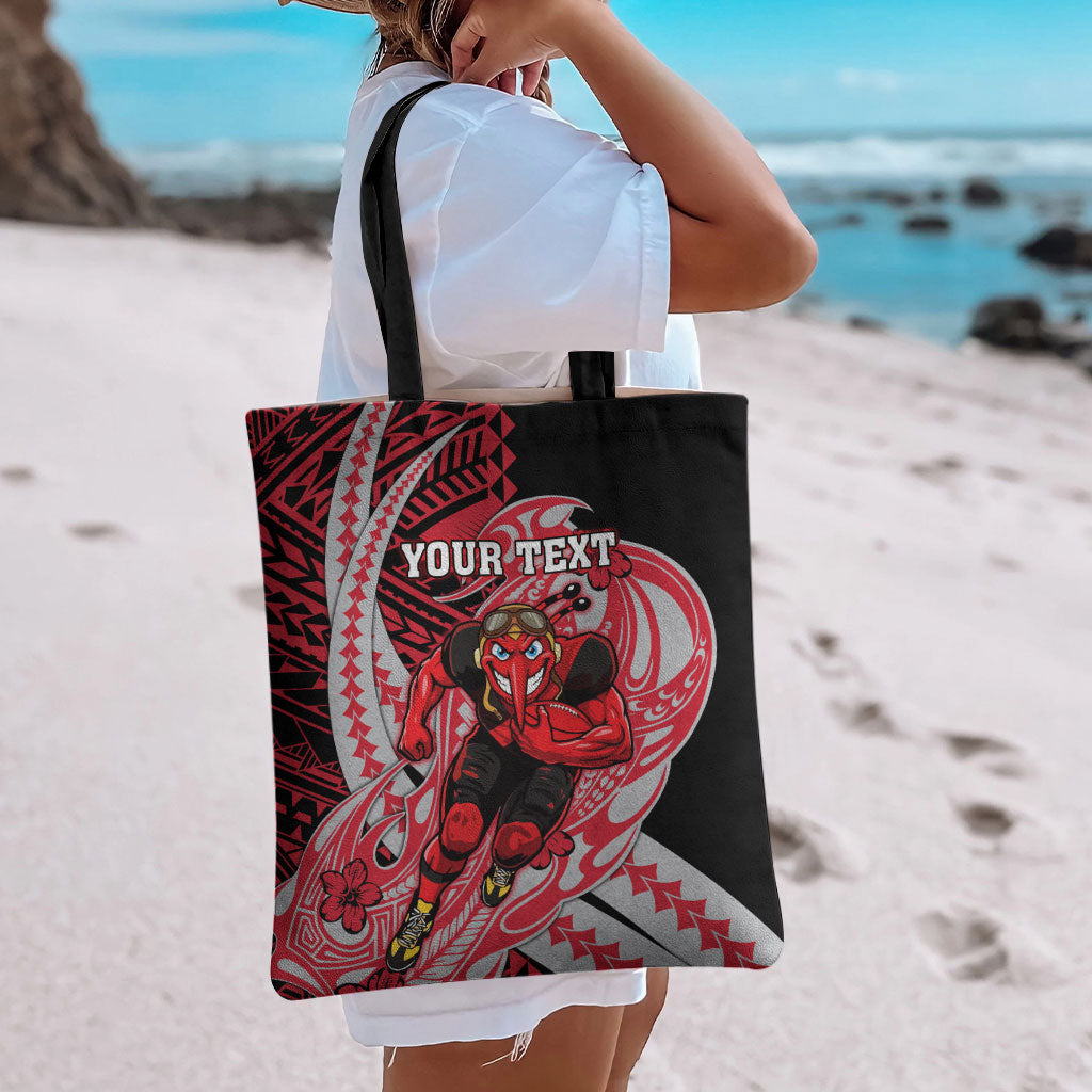 Personalized Essendon Bombers Tote Bag Polynesian Tribal Bomber Pilot Mascot With Hibiscus Floral Art
