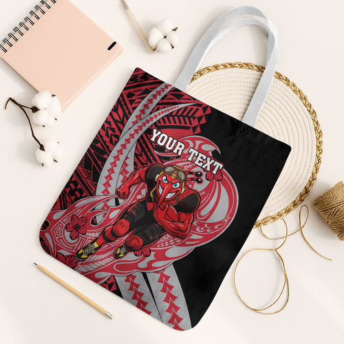 Personalized Essendon Bombers Tote Bag Polynesian Tribal Bomber Pilot Mascot With Hibiscus Floral Art