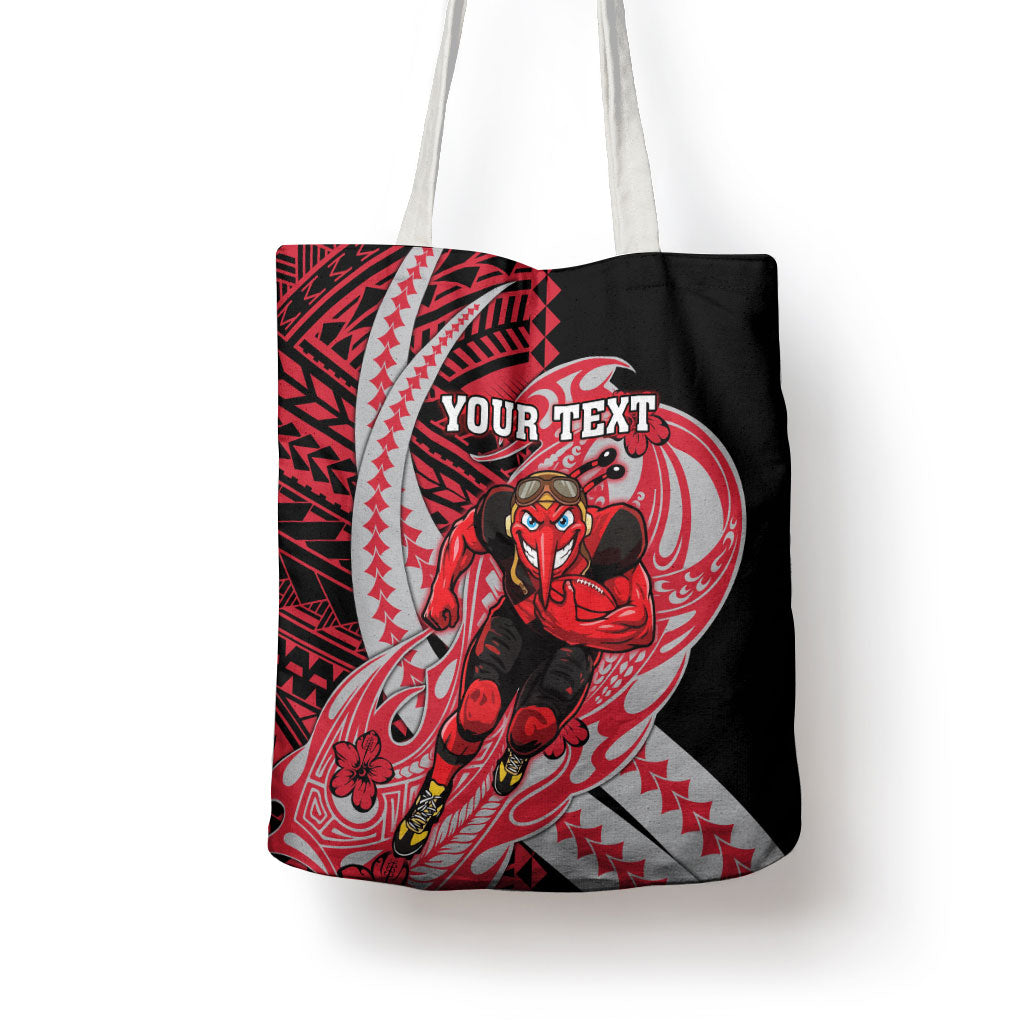 Personalized Essendon Bombers Tote Bag Polynesian Tribal Bomber Pilot Mascot With Hibiscus Floral Art