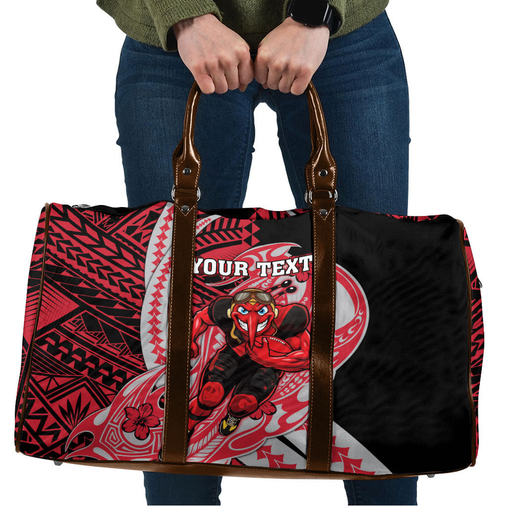 Personalized Essendon Bombers Travel Bag Polynesian Tribal Bomber Pilot Mascot With Hibiscus Floral Art