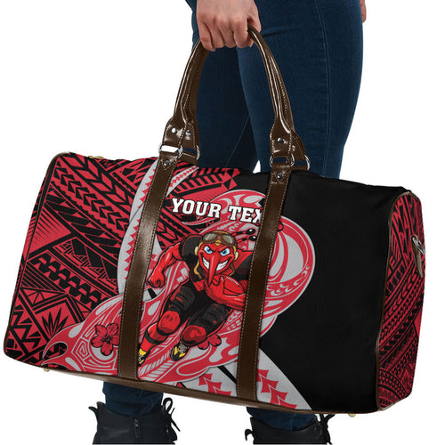 Personalized Essendon Bombers Travel Bag Polynesian Tribal Bomber Pilot Mascot With Hibiscus Floral Art
