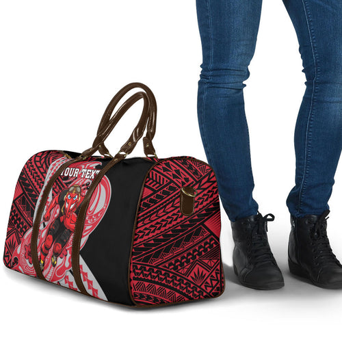 Personalized Essendon Bombers Travel Bag Polynesian Tribal Bomber Pilot Mascot With Hibiscus Floral Art