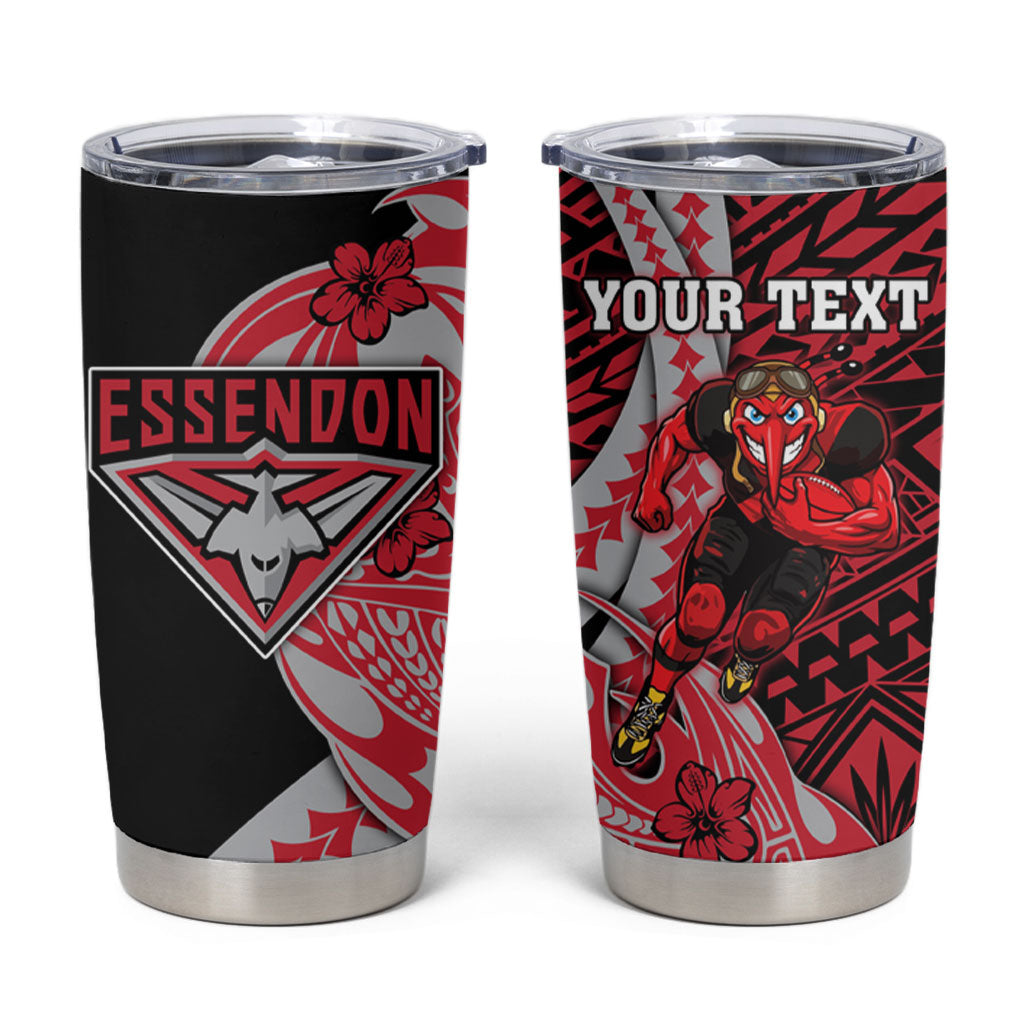 Personalized Essendon Bombers Tumbler Cup Polynesian Tribal Bomber Pilot Mascot With Hibiscus Floral Art
