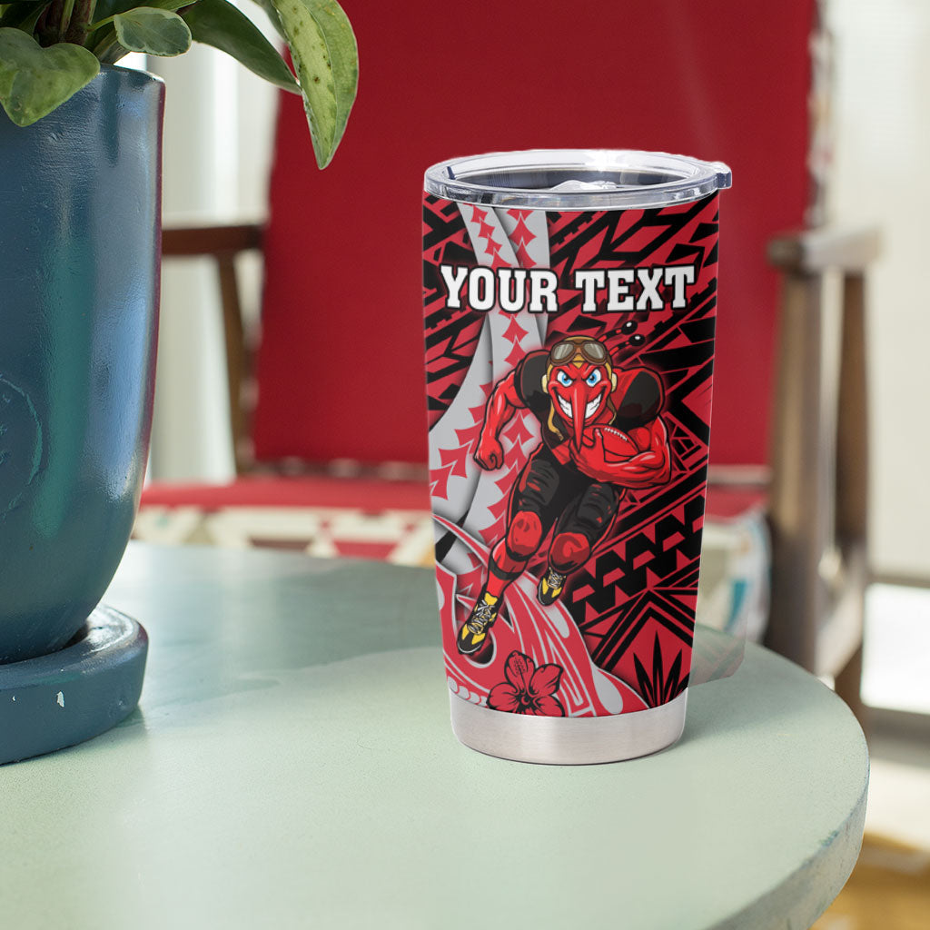 Personalized Essendon Bombers Tumbler Cup Polynesian Tribal Bomber Pilot Mascot With Hibiscus Floral Art