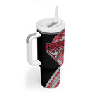 Personalized Essendon Bombers Tumbler With Handle Polynesian Tribal Bomber Pilot Mascot With Hibiscus Floral Art