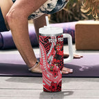 Personalized Essendon Bombers Tumbler With Handle Polynesian Tribal Bomber Pilot Mascot With Hibiscus Floral Art