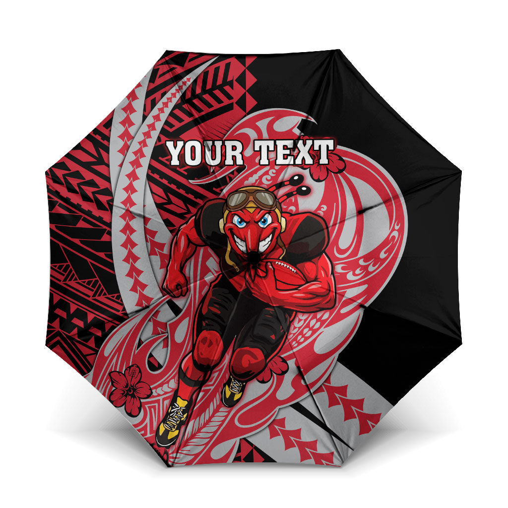 Personalized Essendon Bombers Umbrella Polynesian Tribal Bomber Pilot Mascot With Hibiscus Floral Art