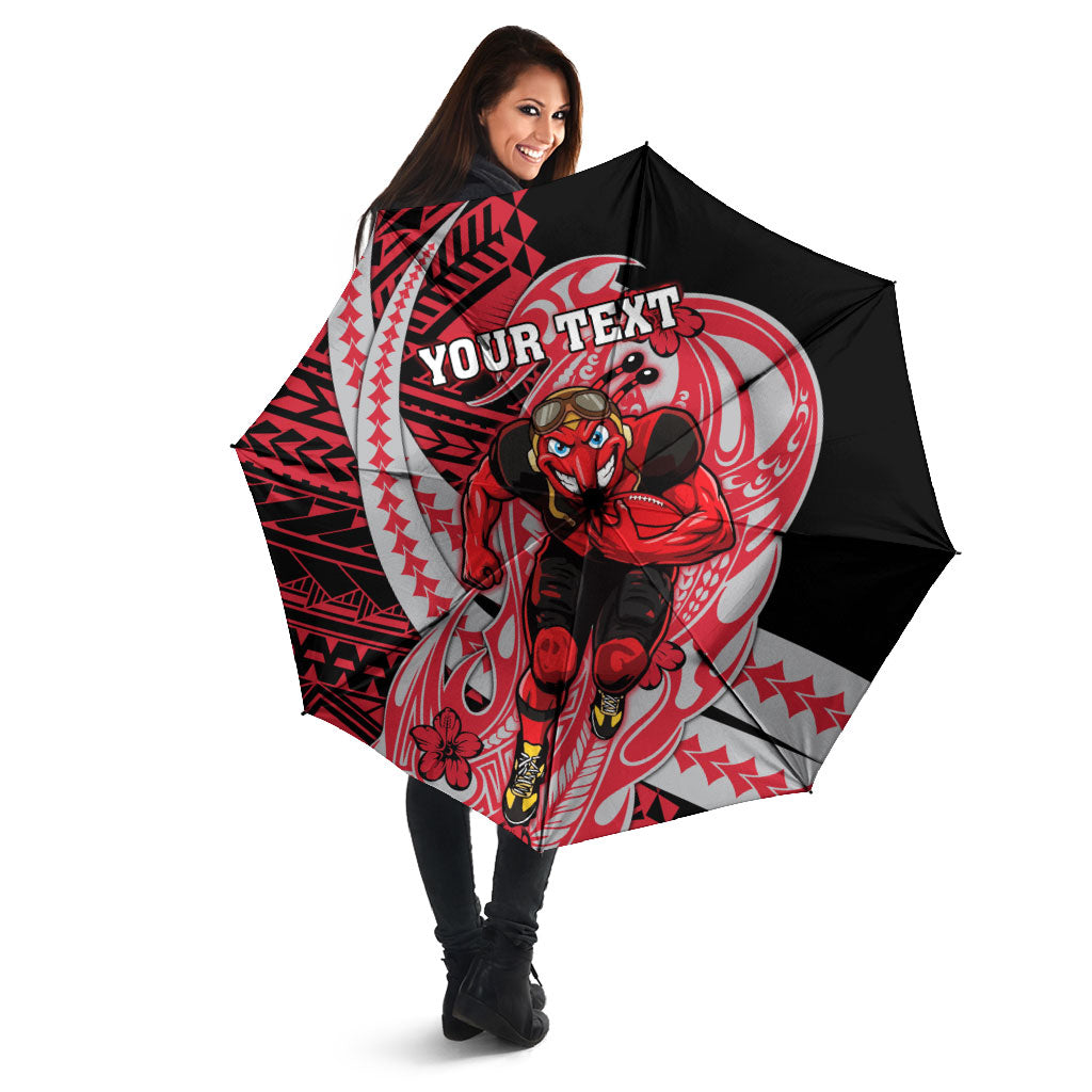 Personalized Essendon Bombers Umbrella Polynesian Tribal Bomber Pilot Mascot With Hibiscus Floral Art