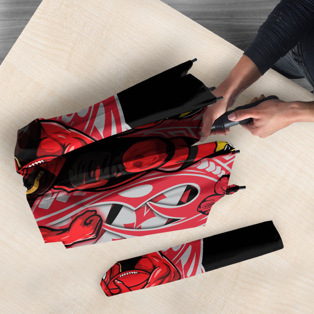 Personalized Essendon Bombers Umbrella Polynesian Tribal Bomber Pilot Mascot With Hibiscus Floral Art