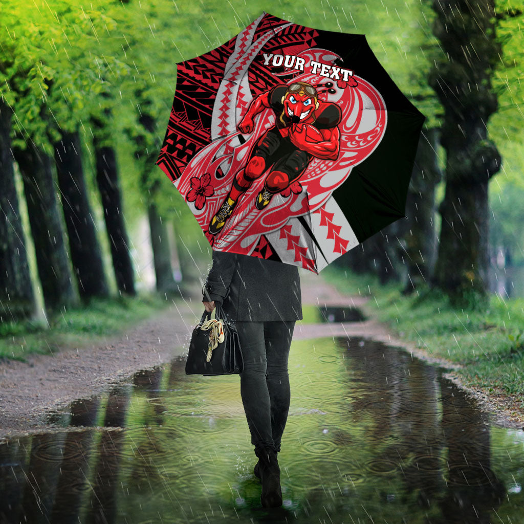 Personalized Essendon Bombers Umbrella Polynesian Tribal Bomber Pilot Mascot With Hibiscus Floral Art