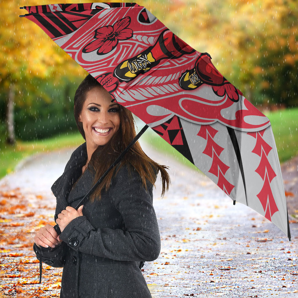 Personalized Essendon Bombers Umbrella Polynesian Tribal Bomber Pilot Mascot With Hibiscus Floral Art