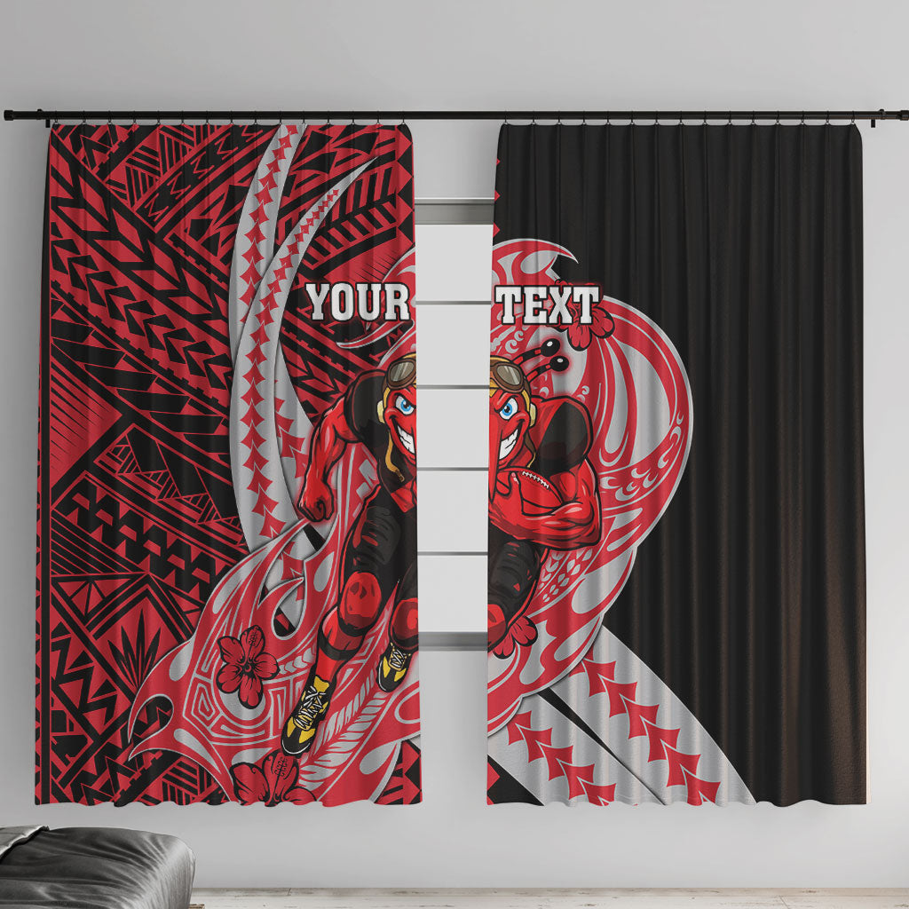 Personalized Essendon Bombers Window Curtain Polynesian Tribal Bomber Pilot Mascot With Hibiscus Floral Art