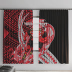 Personalized Essendon Bombers Window Curtain Polynesian Tribal Bomber Pilot Mascot With Hibiscus Floral Art