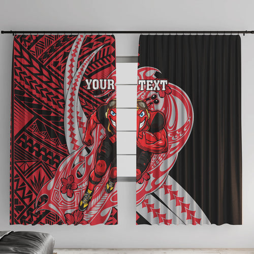 Personalized Essendon Bombers Window Curtain Polynesian Tribal Bomber Pilot Mascot With Hibiscus Floral Art