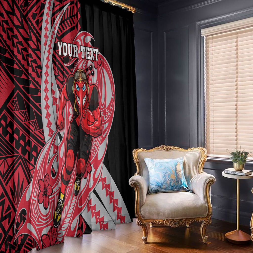 Personalized Essendon Bombers Window Curtain Polynesian Tribal Bomber Pilot Mascot With Hibiscus Floral Art