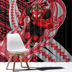 Personalized Essendon Bombers Window Curtain Polynesian Tribal Bomber Pilot Mascot With Hibiscus Floral Art