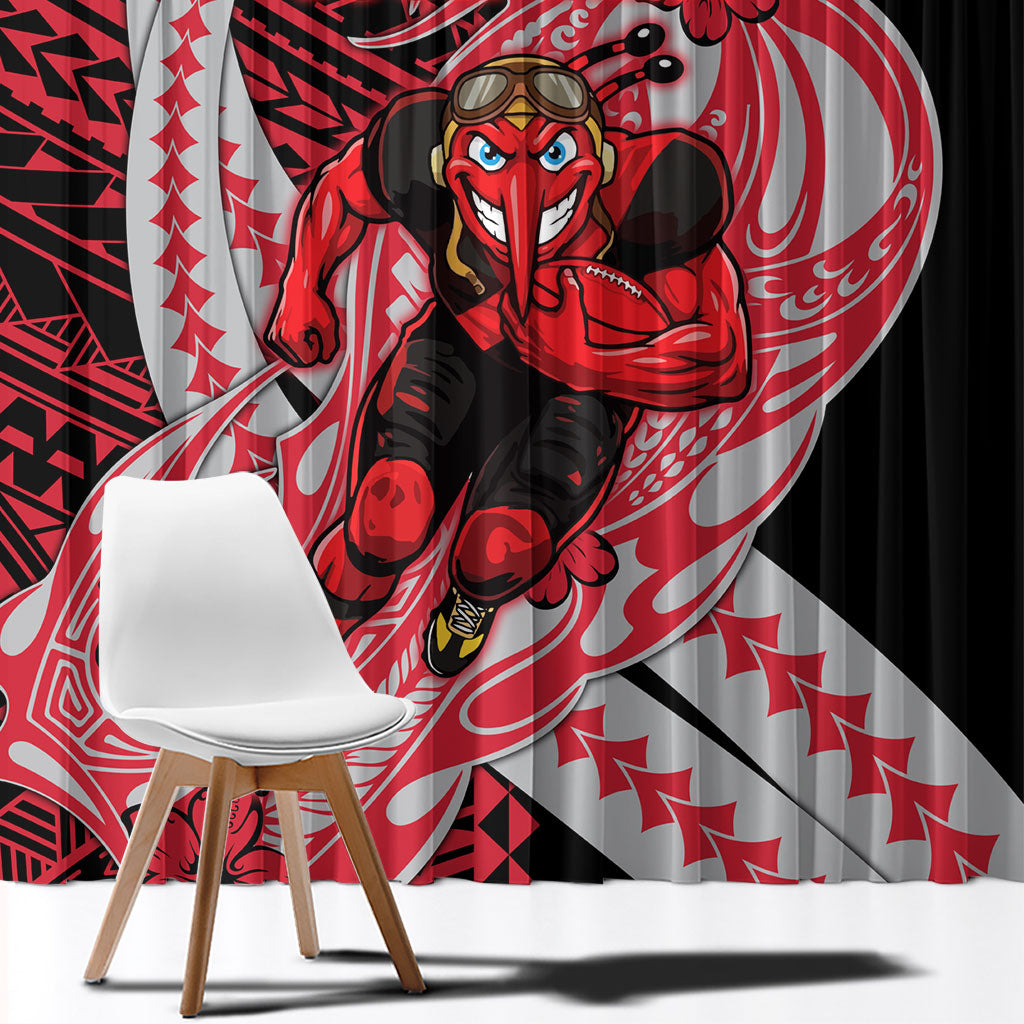 Personalized Essendon Bombers Window Curtain Polynesian Tribal Bomber Pilot Mascot With Hibiscus Floral Art