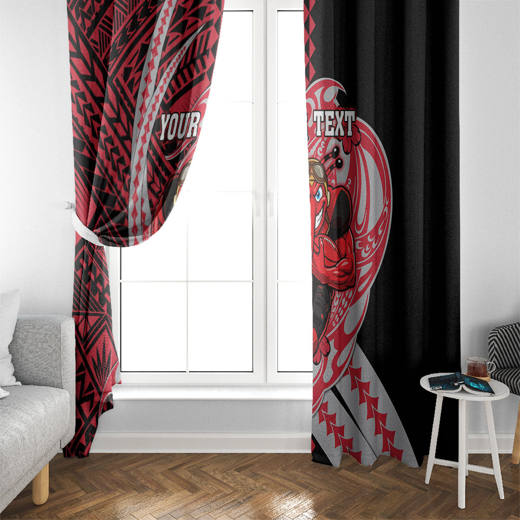Personalized Essendon Bombers Window Curtain Polynesian Tribal Bomber Pilot Mascot With Hibiscus Floral Art