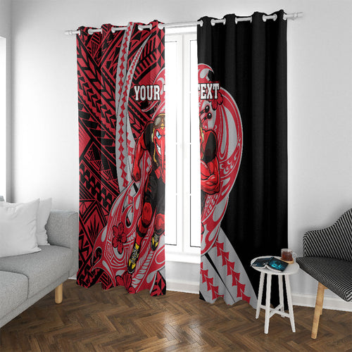 Personalized Essendon Bombers Window Curtain Polynesian Tribal Bomber Pilot Mascot With Hibiscus Floral Art