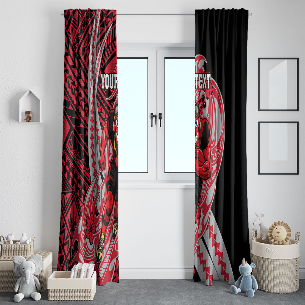 Personalized Essendon Bombers Window Curtain Polynesian Tribal Bomber Pilot Mascot With Hibiscus Floral Art
